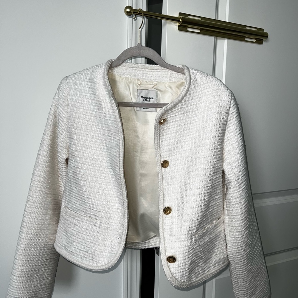 Abercrombie & Fitch Cream Tweed Blazer with Gold Buttons